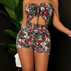 Shein SXY ALLOVER FLORAL KNOT SHIRRED